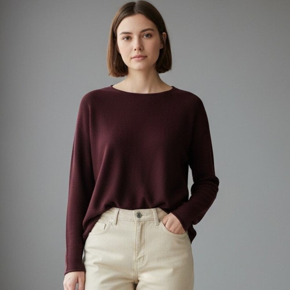 Michael Kors S Pullover sweater knit top dark burgundy long sleeve cranberry